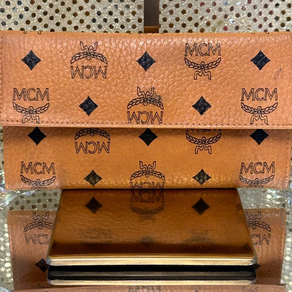 MCM Handbags - MCM Trifold Leather Cognac Long Wallet 7.5” x 4” EUC